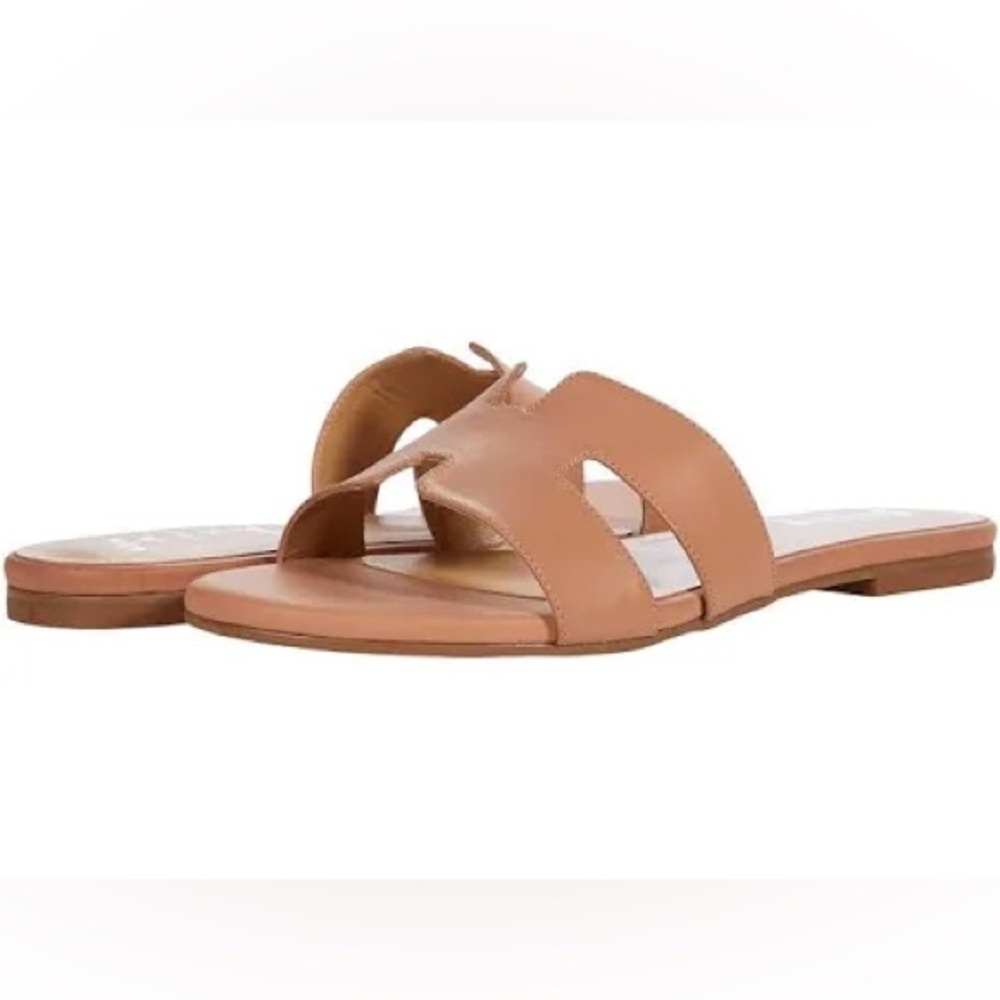 French Sole Brown Leather Slide Sandals
